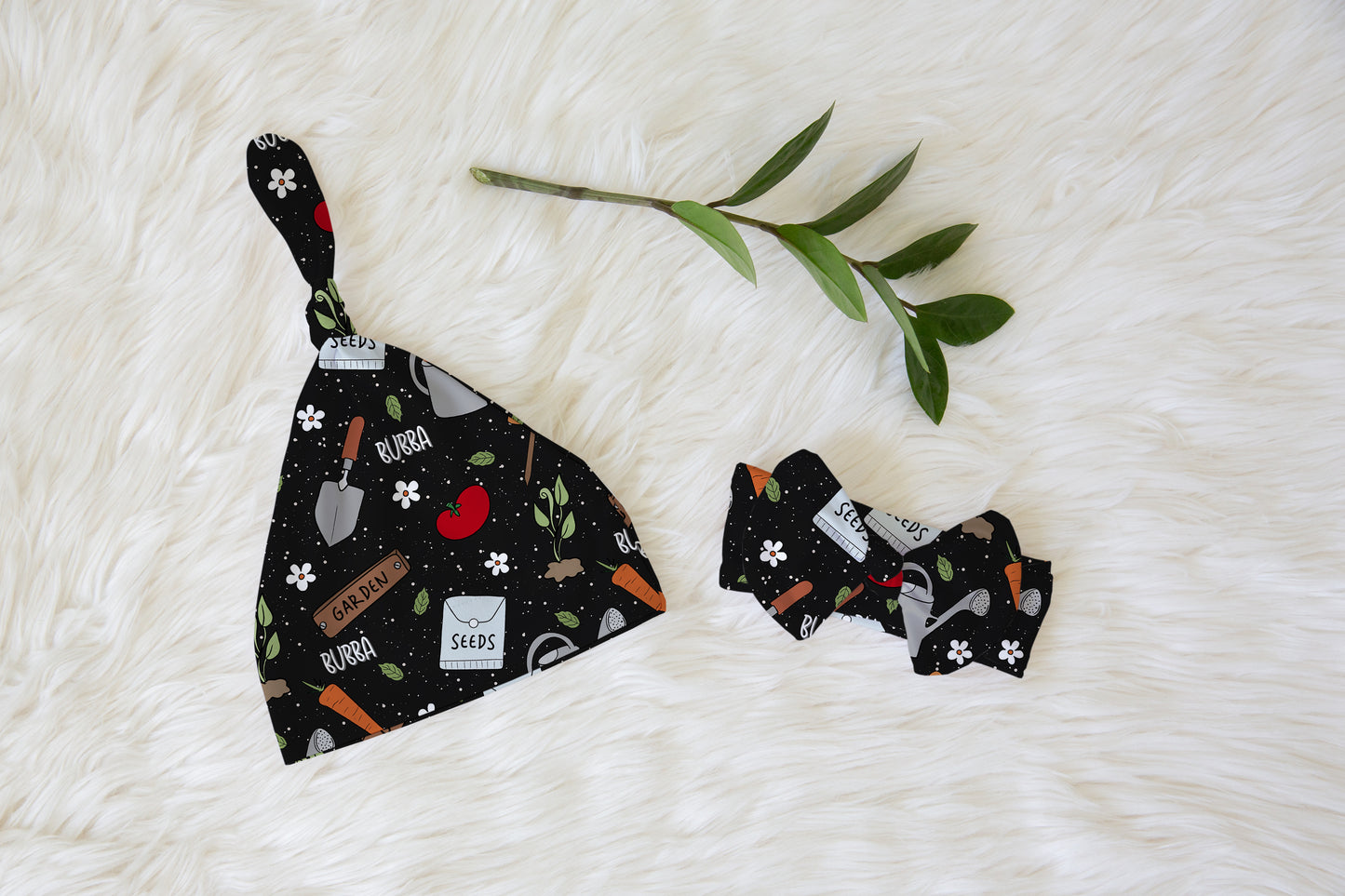 Green Thumb Personalized Name Knotted Newborn Hat & Bow Headband