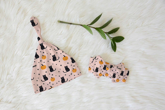 Purr-anormal Activity Halloween Personalized Knotted Newborn Hat & Bow Headband