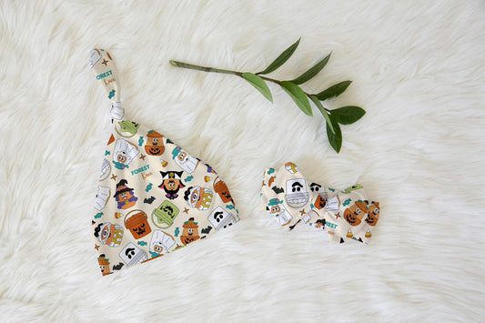 Boo Buckets Halloween Personalized Knotted Newborn Hat & Bow Headband