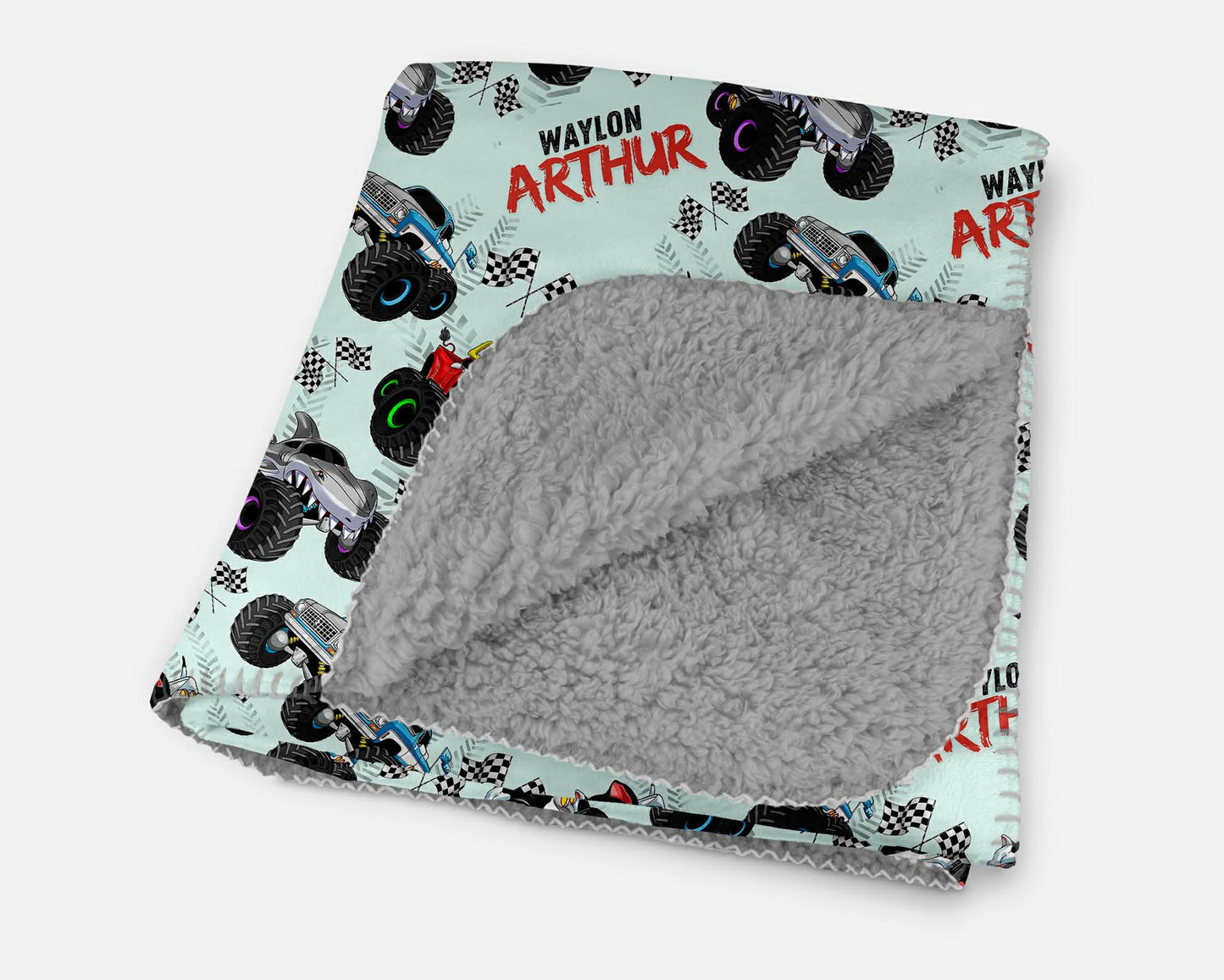 Monster Trucks Personalized Sherpa Blanket