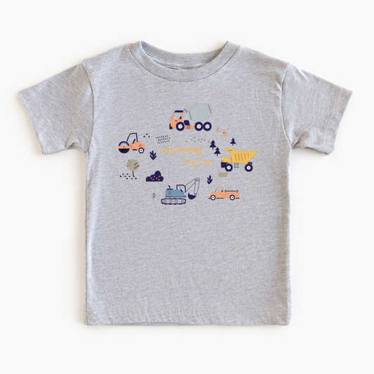 Construction Personalized Kids Graphic Tee  | Multiple Colorways