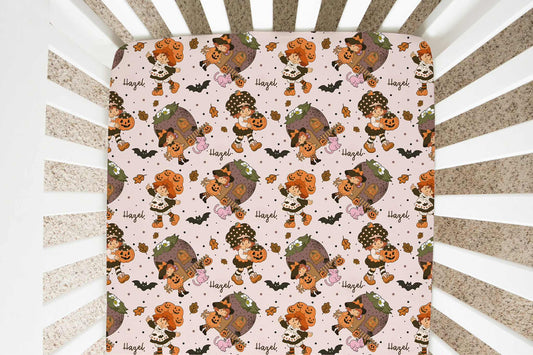 Autumn Stroll Halloween Personalized Crib Sheet