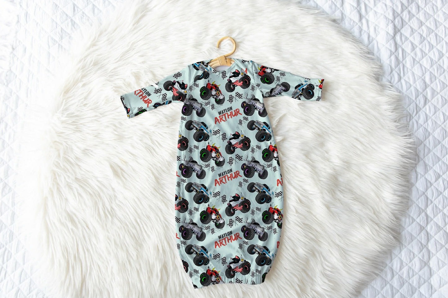 Monster Trucks Personalized Name Infant Gown