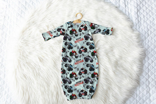 Monster Trucks Personalized Name Infant Gown