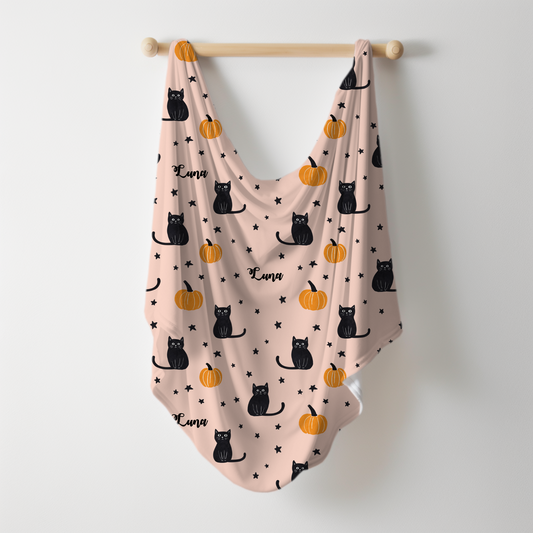 Purr-anormal Activity Halloween Personalized Name Swaddle Blanket