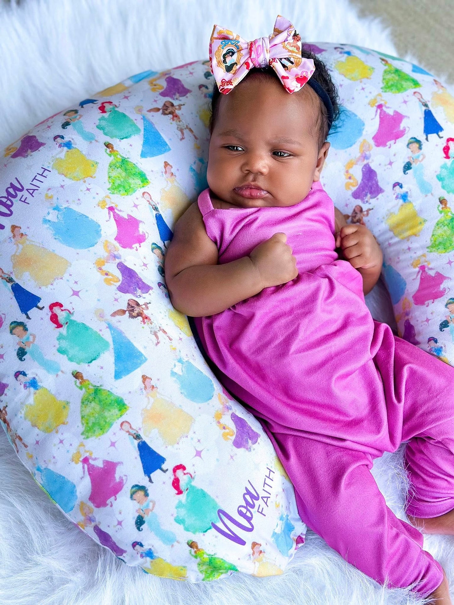 Watercolor Princess Personalized Baby Name Nursing Pillow Cover