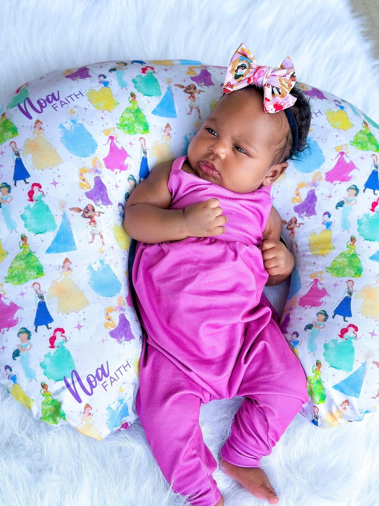 Watercolor Princess Personalized Baby Name Nursing Pillow Cover