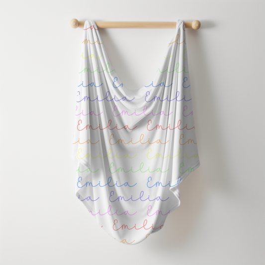 Rainbow Pastels Doodle Font Personalized Name Swaddle