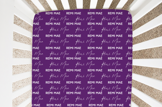 Solid Color Stacked Font Personalized Crib Sheet
