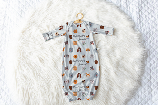 Dog Faces Personalized Name Infant Gown