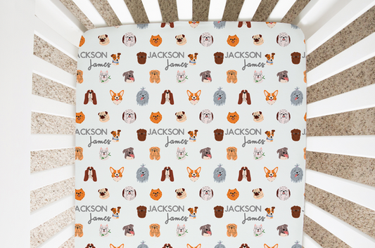 Dog Faces Personalized Crib Sheet