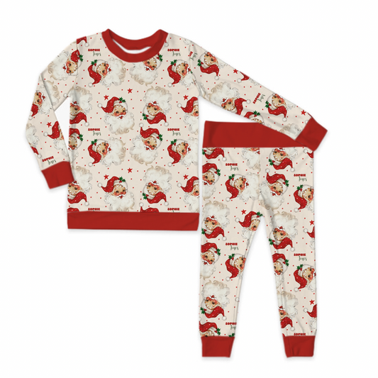 Old Saint Nick Christmas Red Trim Long Sleeve Jersey Jams – Two-Piece Loungewear Set