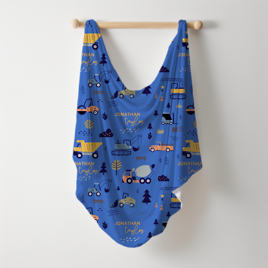 Boy Construction Personalized Name Swaddle