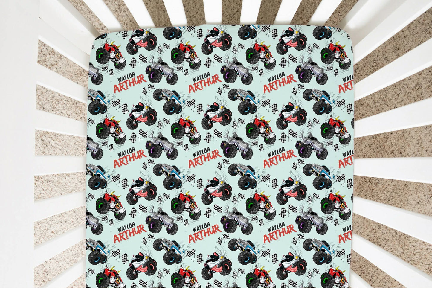 Monster Trucks Personalized Crib Sheet