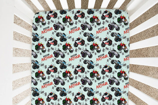 Monster Trucks Personalized Crib Sheet