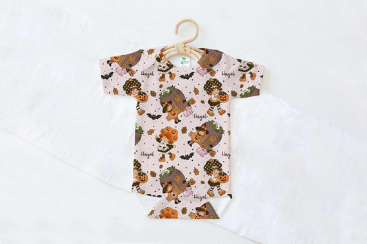 Autumn Stroll Halloween Personalized Name Baby Bodysuit