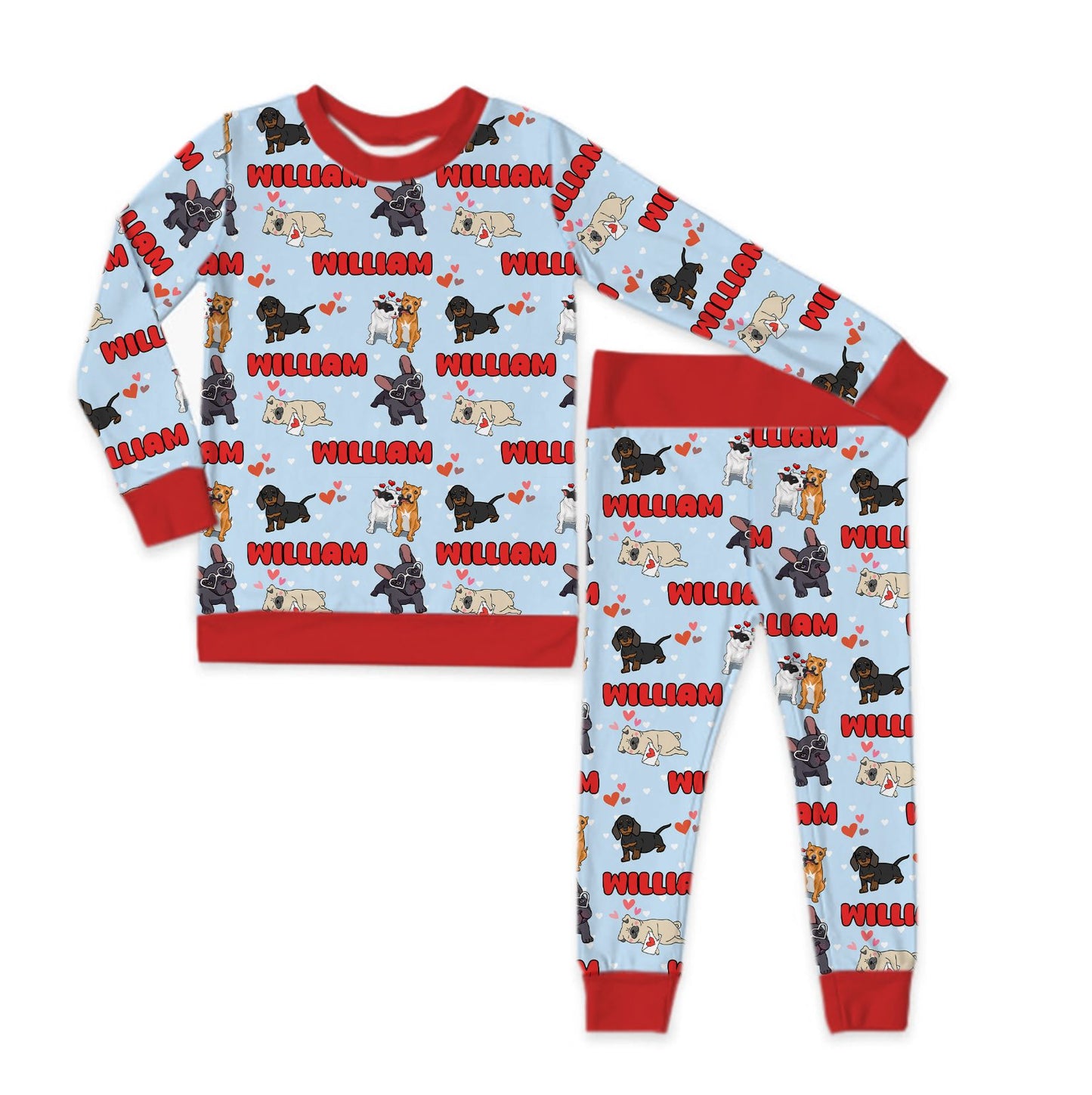 Puppy Love Blue Personalized Jersey Jams – Two-Piece Loungewear Set