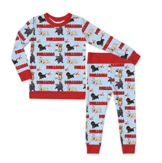 Puppy Love Blue Personalized Jersey Jams – Two-Piece Loungewear Set