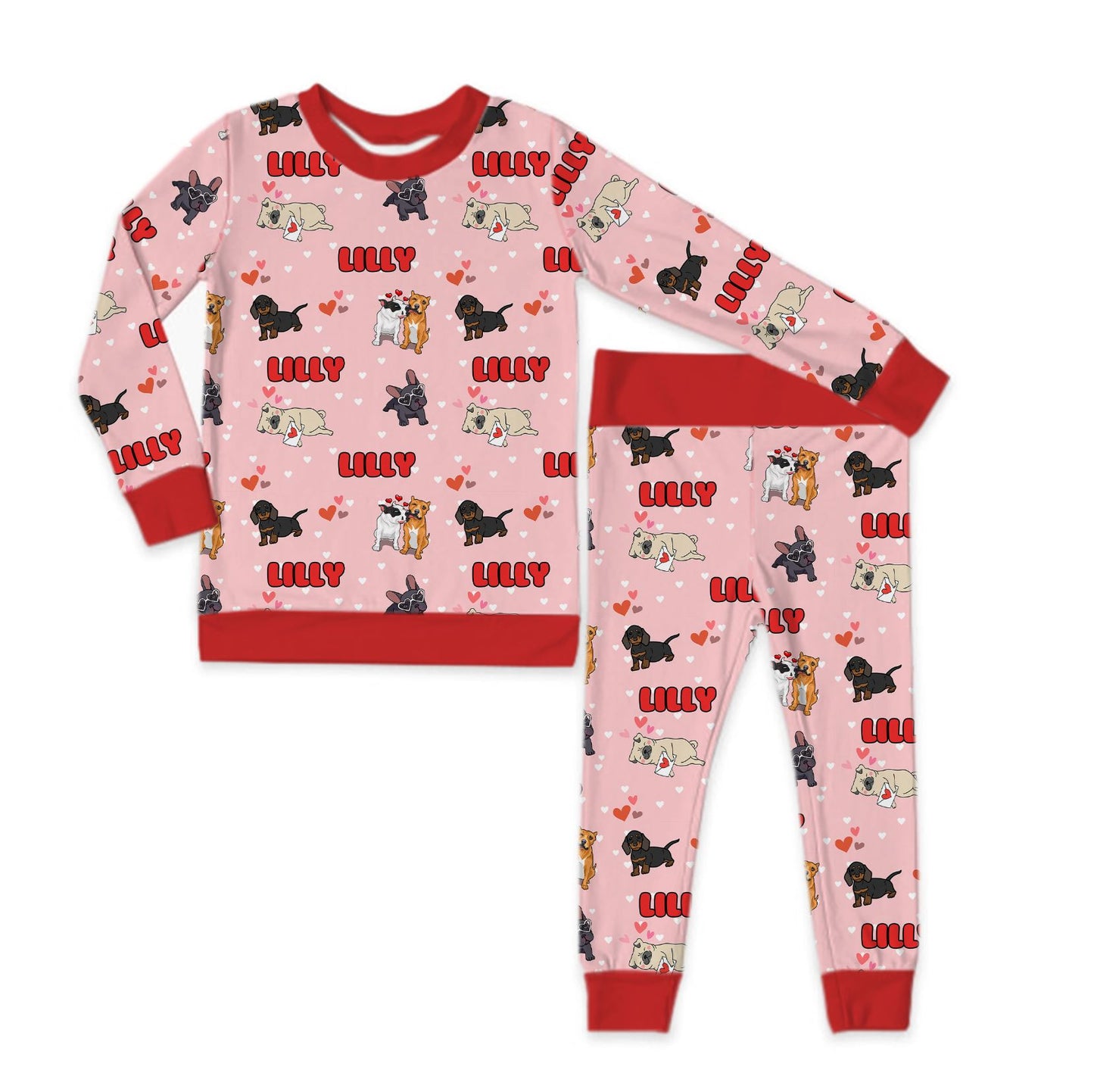 Puppy Love Pink Personalized Jersey Jams – Two-Piece Loungewear Set