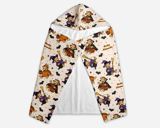 Monkey-Ween Halloween Personalized Hooded Towel