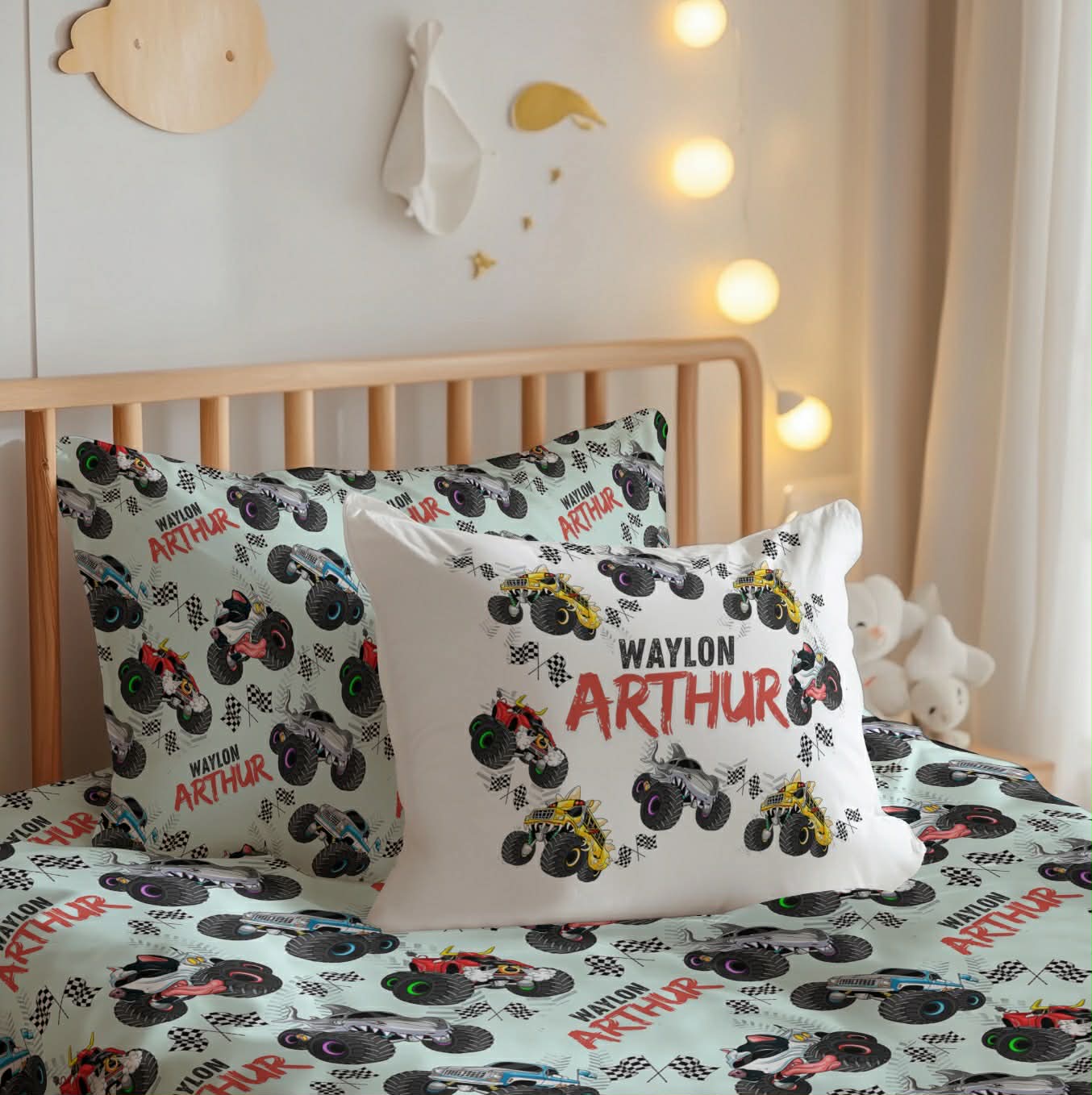 Monster Trucks Build Your Own Personalized Twin Bedding Set – Sheets & Pillowcase Options