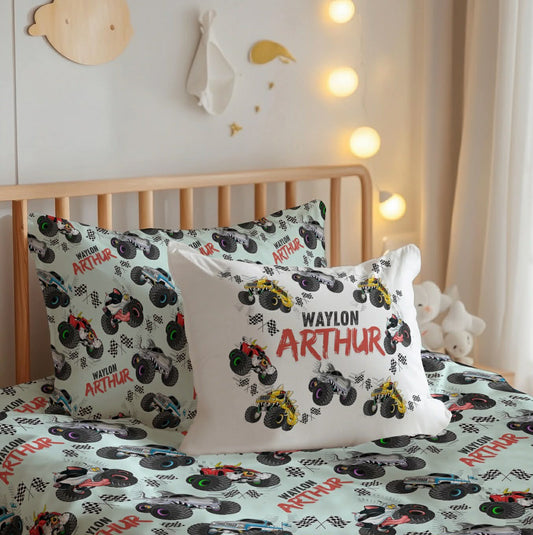Monster Trucks Build Your Own Personalized Twin Bedding Set – Sheets & Pillowcase Options