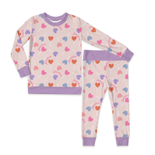 Lollypop Hearts Personalized Jersey Jams – Two-Piece Loungewear Set