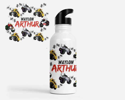 Monster Trucks Personalized Kids Water Bottle