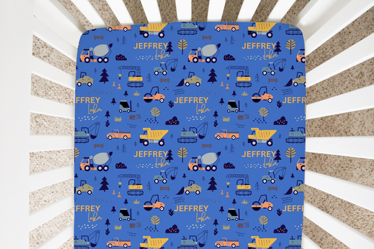 Boy Construction Personalized Crib Sheet