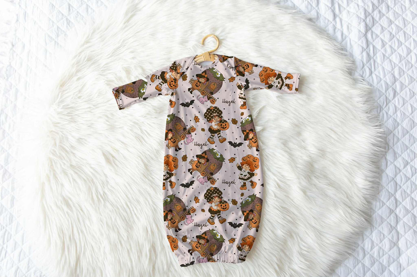 Autumn Stroll Halloween Personalized Name Infant Gown