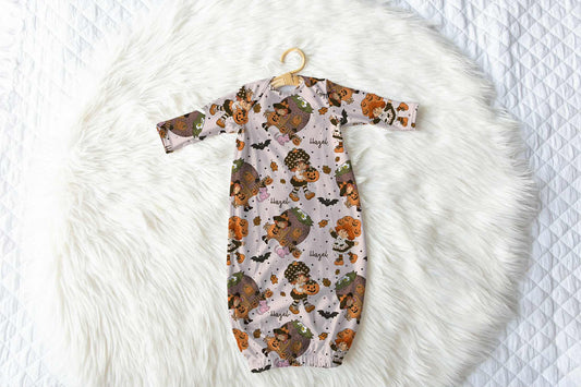 Autumn Stroll Halloween Personalized Name Infant Gown