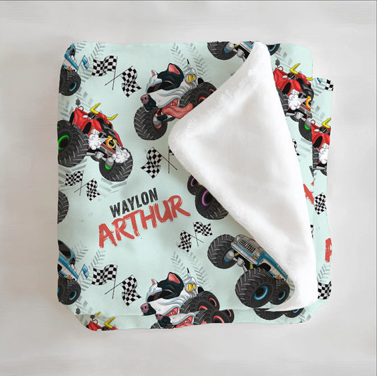 Monster Trucks Personalized Minky Blanket