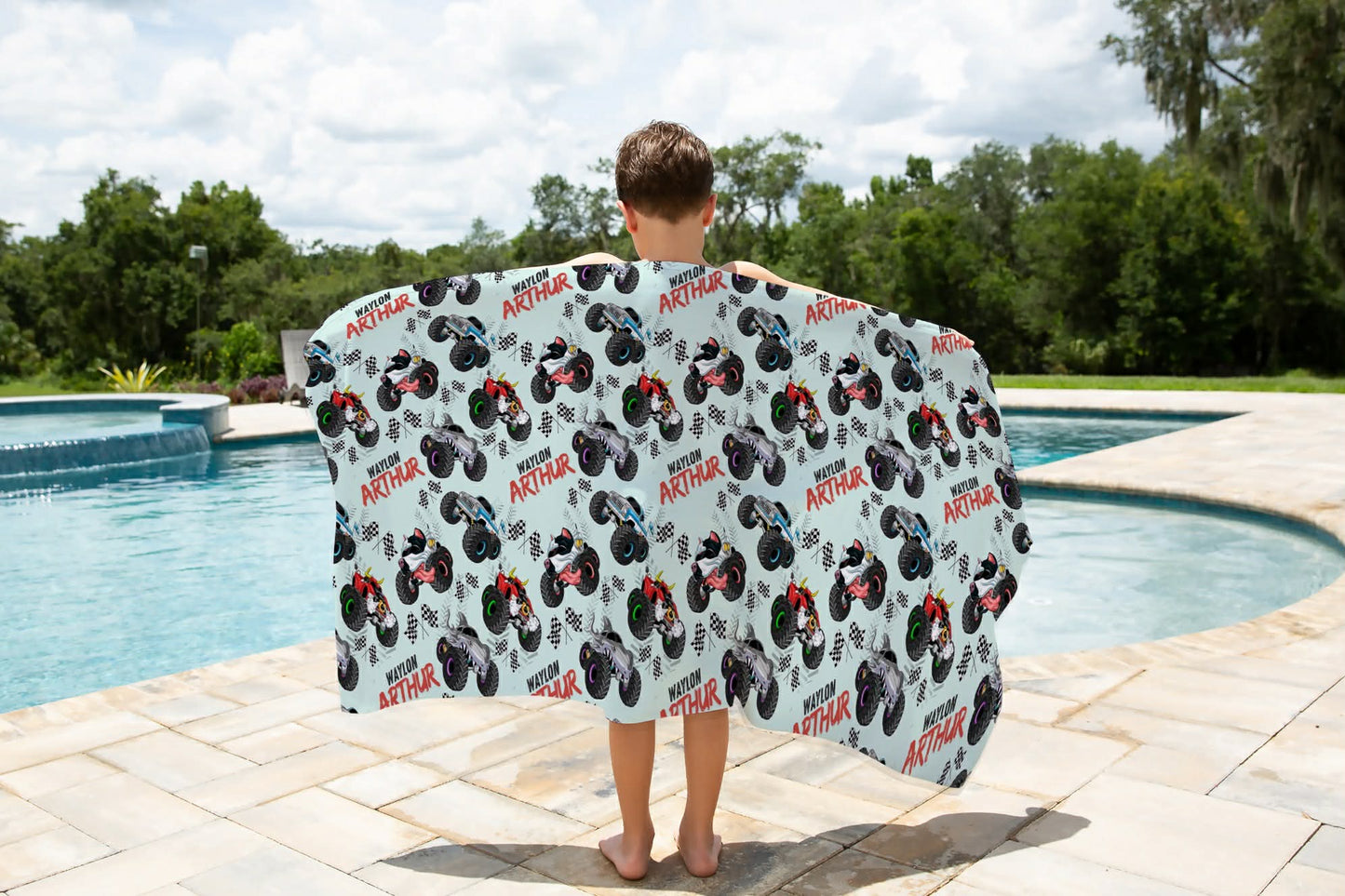 Monster Trucks Personalized Kids Beach Towel
