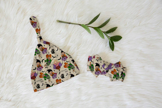 Little Witches Halloween Personalized Knotted Newborn Hat & Bow Headband