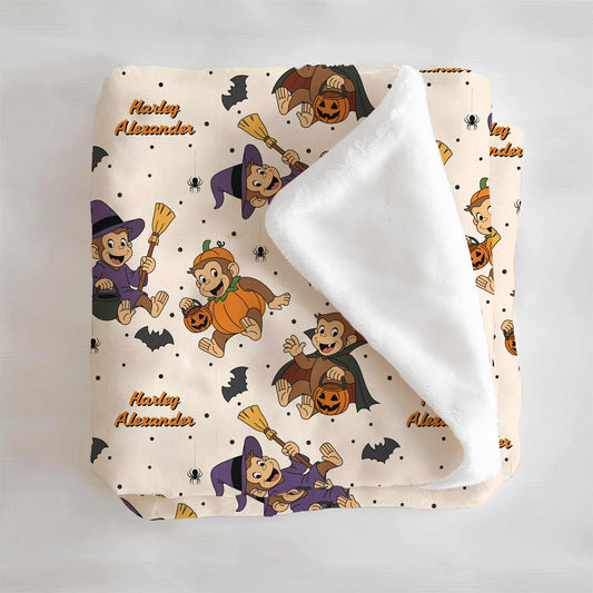 Monkey-Ween Halloween Personalized Minky Blanket