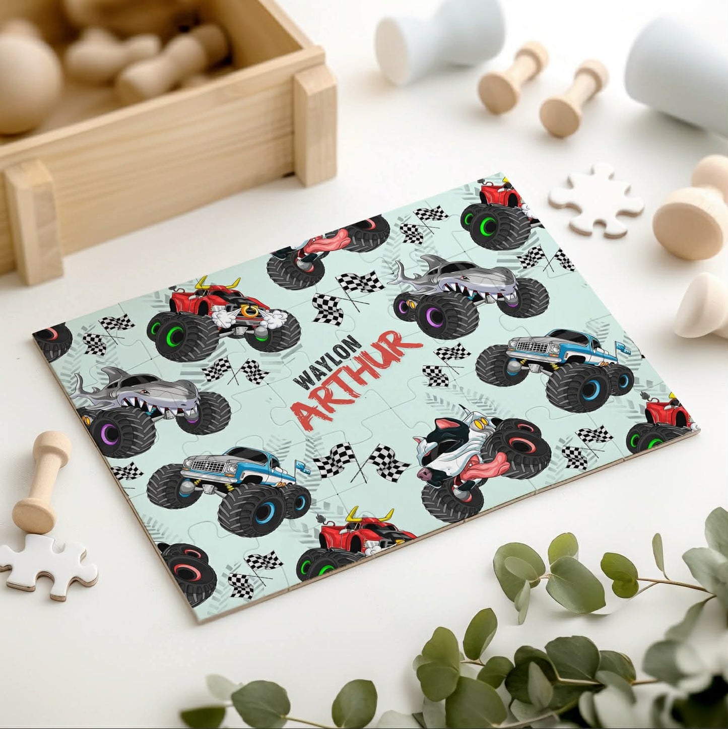 Monster Trucks Kids Personalized 30 Piece Puzzle
