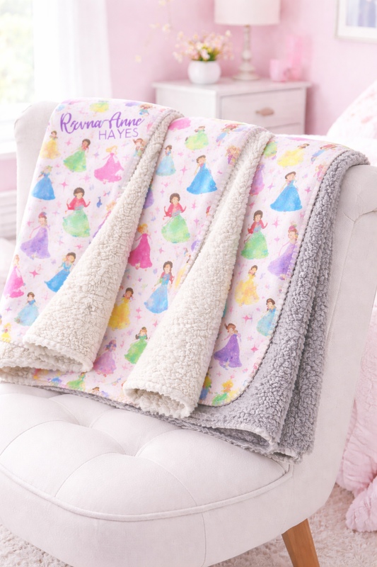 Watercolor Princess Personalized Sherpa Blanket