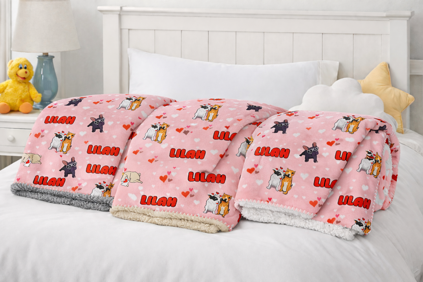 Puppy Love Pink Personalized Sherpa Blanket