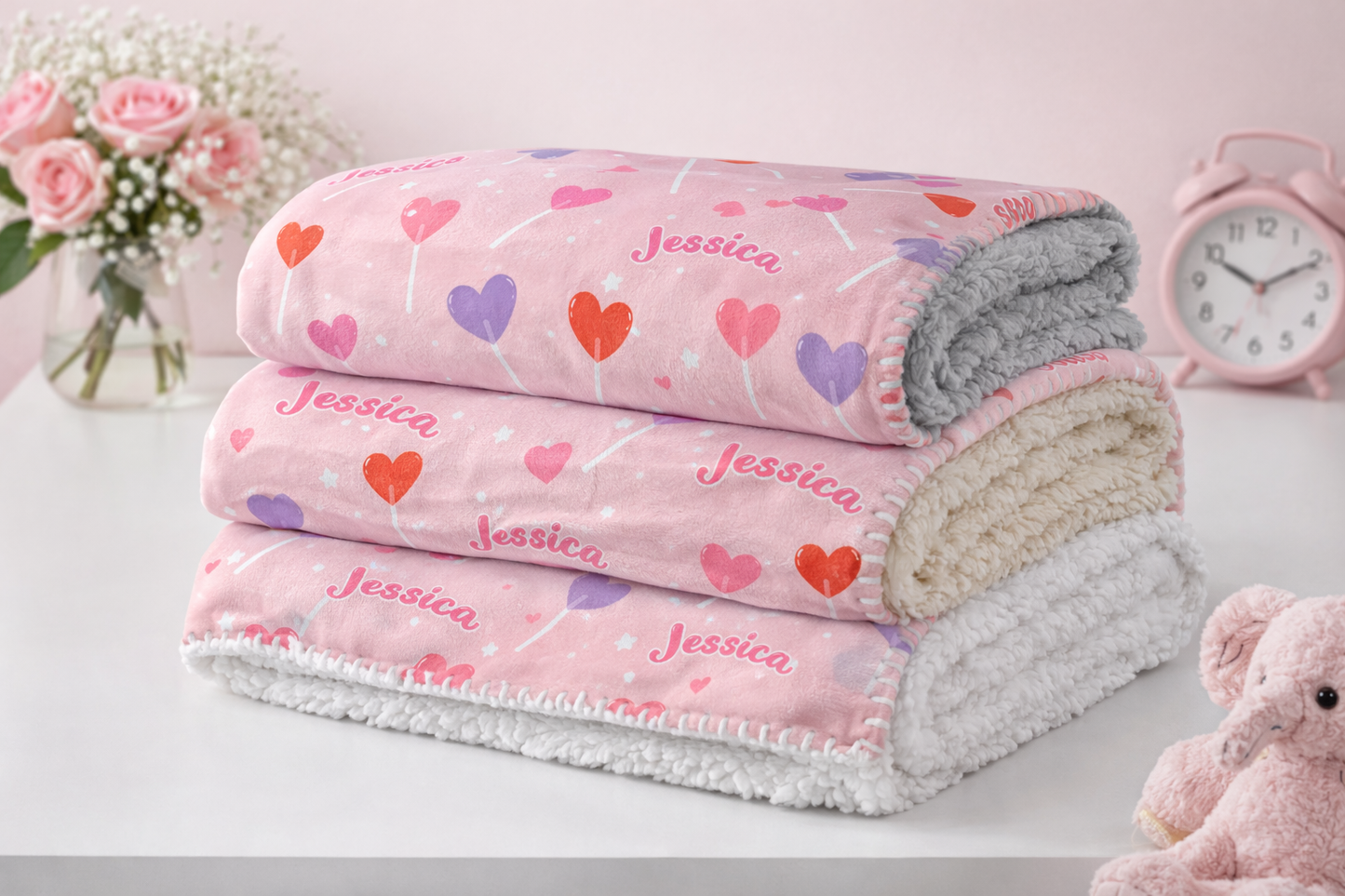 Lollypop Hearts Personalized Sherpa Blanket