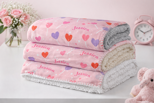Lollypop Hearts Personalized Sherpa Blanket