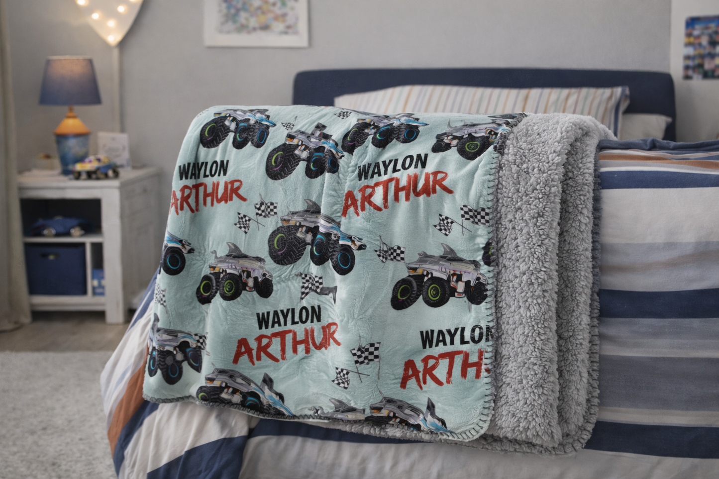 Monster Trucks Personalized Sherpa Blanket