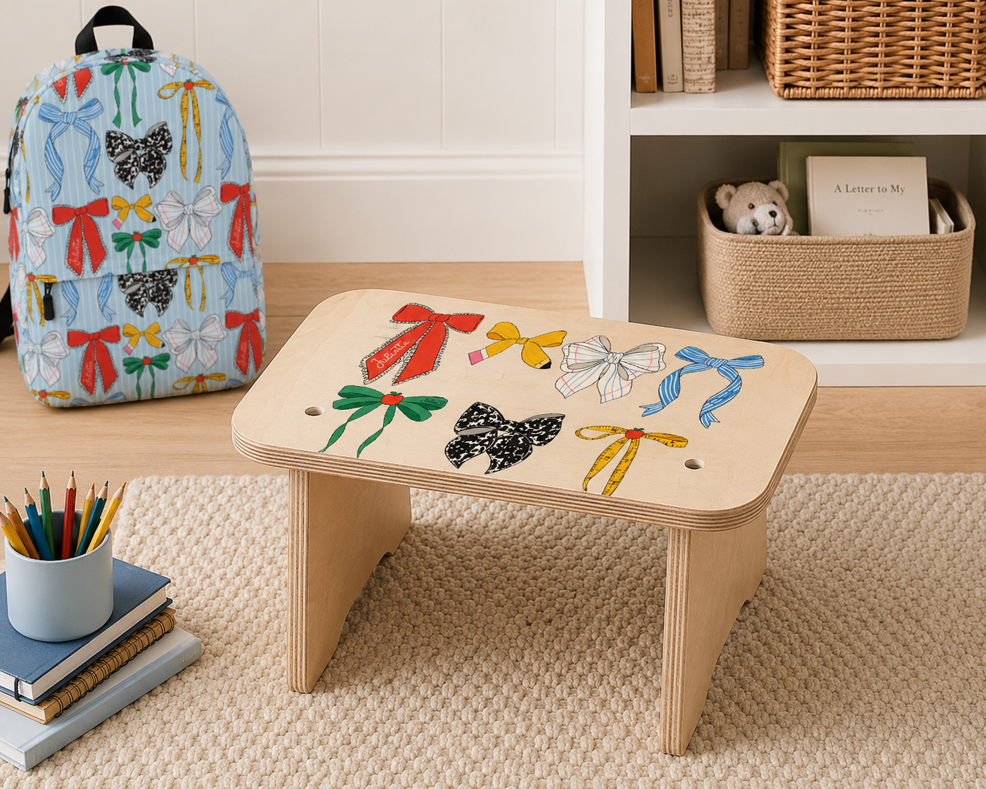 Kids Personalized Step Stool | Books & Bows