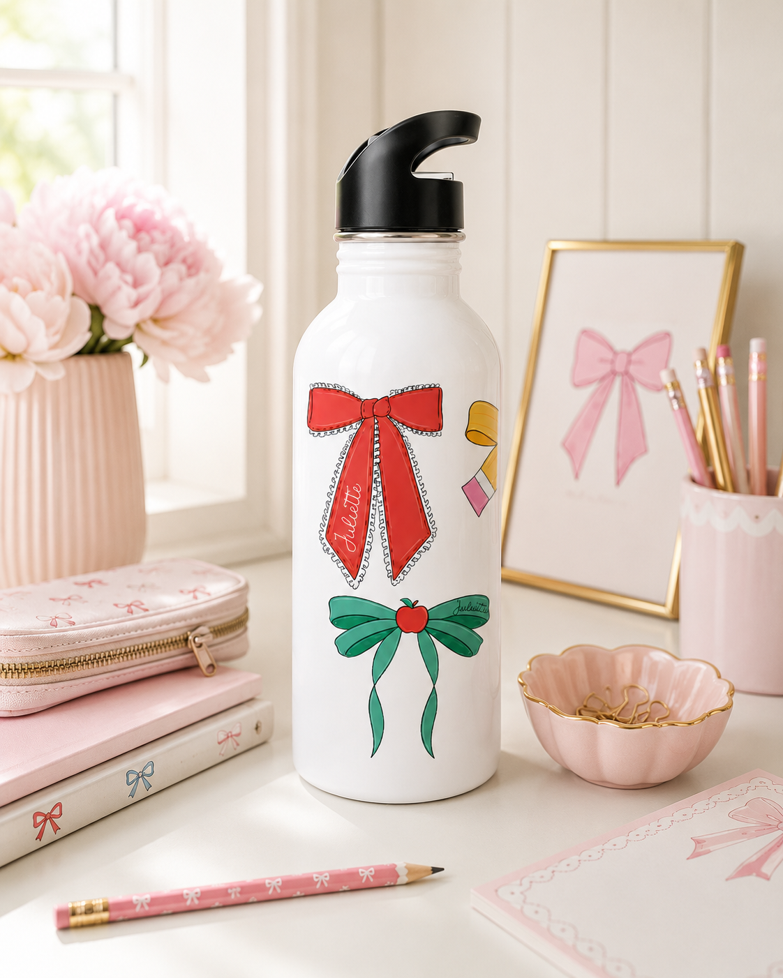 Books & Bows Personalized Kids Water Bottle