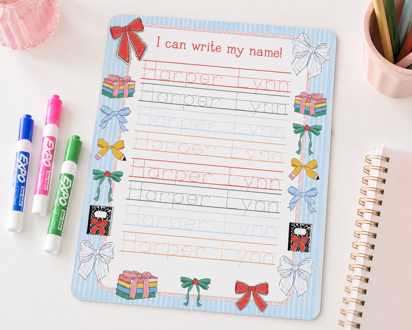 Kids Personalized Whiteboard | Books & Bows