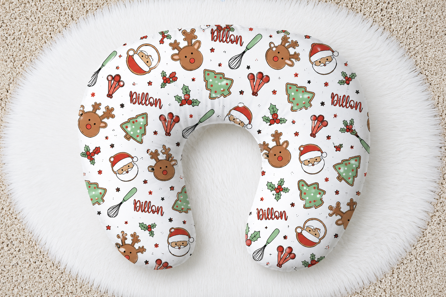 Christmas Cookie Time Personalized Baby Name Nursing Pillow Cover