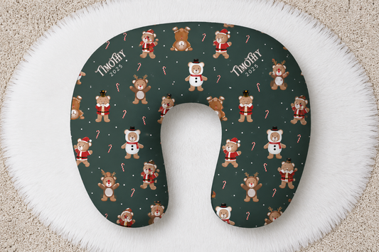 Teddy Bear Toyland Christmas Personalized Baby Name Nursing Pillow Cover