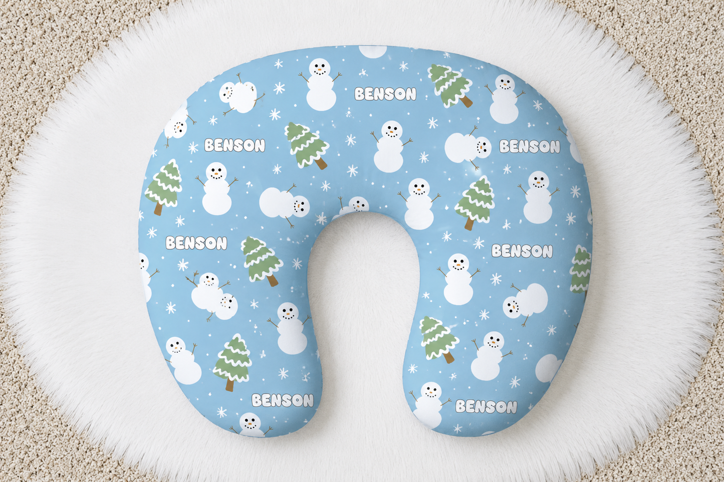 Snowman Wonderland Christmas Personalized Baby Name Nursing Pillow Cover