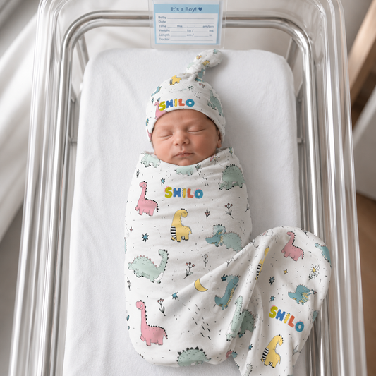 Dino Squad Personalized Name Swaddle Blanket