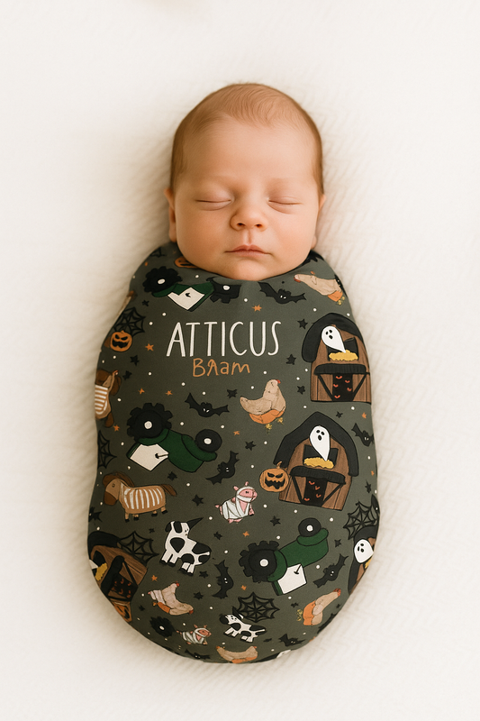 Barnyard Boos Halloween Personalized Name Swaddle