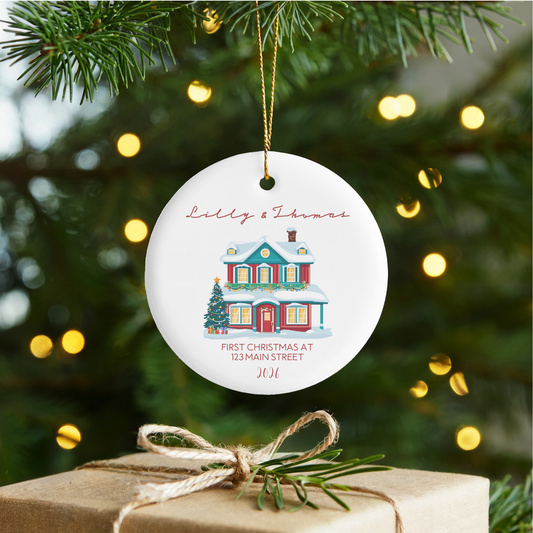 First Christmas Home Personalized Circle Ceramic Ornament